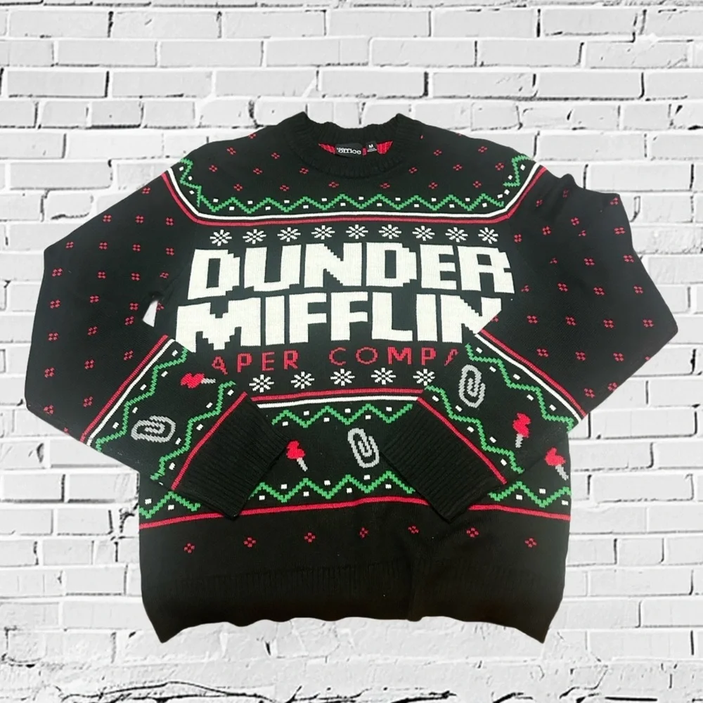 The Office Holiday Festive Black and Green Women's Sweater M